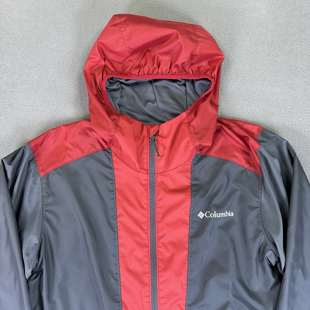 Columbia Jacket Mens Small Grey Red Lightweight Packable Windbreaker Hiking - Picture 4 of 10